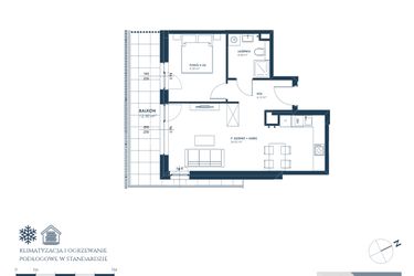 Rzut - Mieszkanie na sprzedaż 2 pokoje o powierzchni 43,36 m² - numer 20.A2 w Nadmorska Darłowo