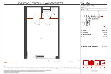 Rzut - Lokal użytkowy na sprzedaż 1 pokój o powierzchni 38,03 m² - numer E2-01 w Warszawski Świt etap XI