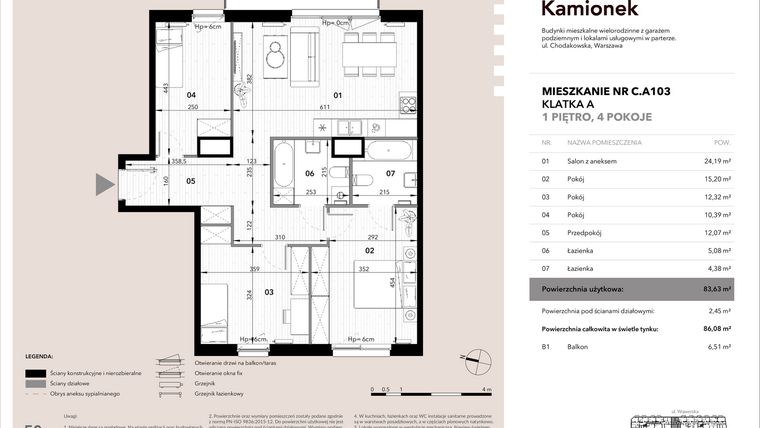 Rzut - Mieszkanie na sprzedaż 4 pokoje o powierzchni 83,63 m² - numer C.A103 w Nowy Kamionek