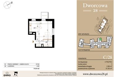 Rzut - Mieszkanie na sprzedaż 1 pokój o powierzchni 31,88 m² - numer C28 w Dworcowa 28
