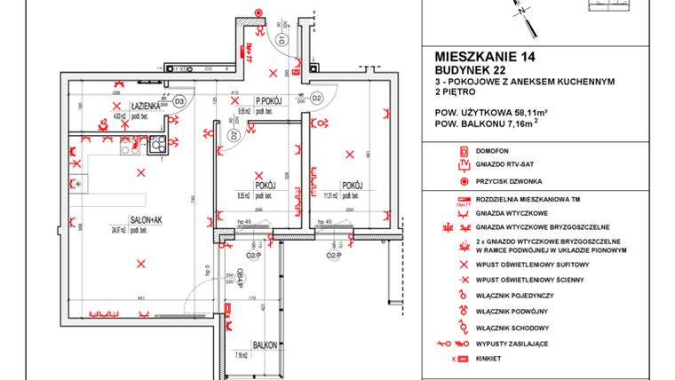 Rzut - Mieszkanie na sprzedaż 3 pokoje o powierzchni 58,11 m² - numer 22_14 w Osiedle 4 Pory Roku - Etap VIII