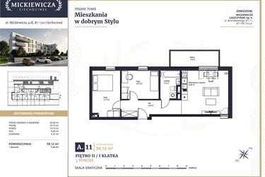 Rzut - Mieszkanie na sprzedaż 3 pokoje o powierzchni 59,12 m² - numer A11 w Mickiewicza