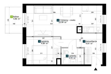 Rzut - Mieszkanie na sprzedaż 2 pokoje o powierzchni 46,82 m² - numer BB0105 w Viva Cité