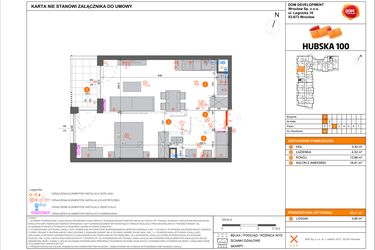 Rzut - Mieszkanie na sprzedaż 2 pokoje o powierzchni 40,31 m² - numer 26 w Hubska 100 etap 2