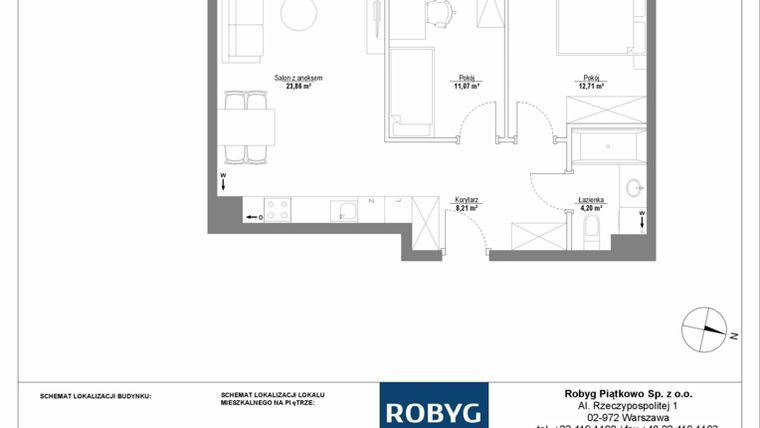 Rzut - Mieszkanie na sprzedaż 3 pokoje o powierzchni 60,05 m² - numer E.3M20 w Początek Piątkowo bud. E