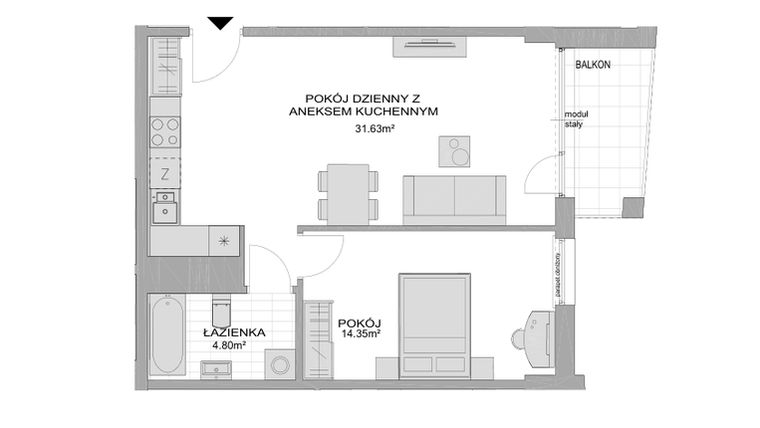 Rzut - Mieszkanie na sprzedaż 2 pokoje o powierzchni 50,78 m² - numer CP/R7/114 w Centralpark