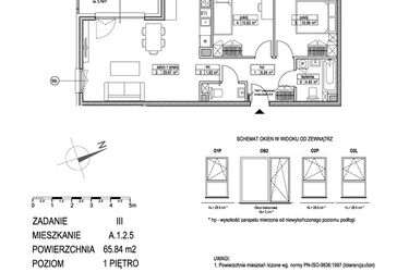 Rzut - Mieszkanie na sprzedaż 3 pokoje o powierzchni 65,69 m² - numer A.1.2.5 w Atut III