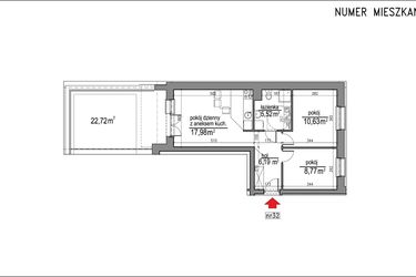 Rzut - Mieszkanie na sprzedaż 3 pokoje o powierzchni 49,09 m² - numer 3m.32 w Osiedle Rytm etap 2