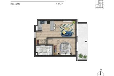 Rzut - Mieszkanie na sprzedaż 2 pokoje o powierzchni 36,09 m² - numer H22 w Osiedle Parkowe