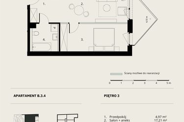 Rzut - Mieszkanie na sprzedaż 2 pokoje o powierzchni 41,59 m² - numer B/3/4 w Ogrodowa 12