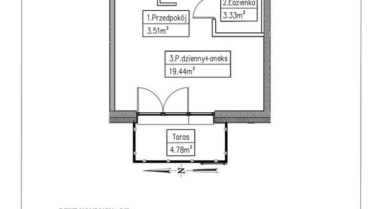Rzut - Mieszkanie na sprzedaż 1 pokój o powierzchni 26,28 m² - numer 8 w Działkowa 68