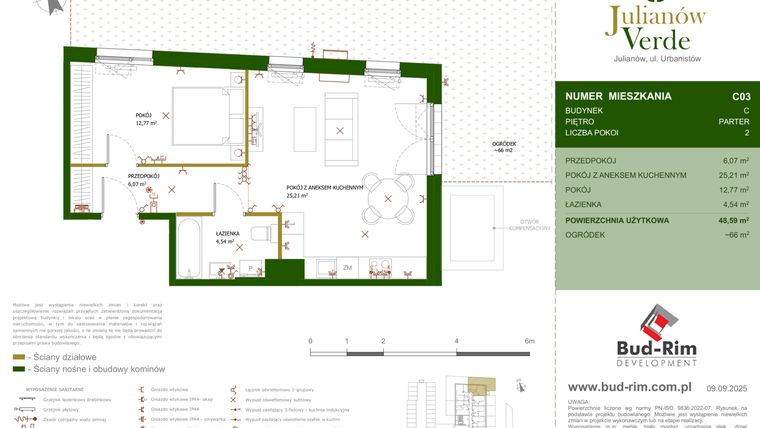 Rzut - Mieszkanie na sprzedaż 2 pokoje o powierzchni 48,59 m² - numer 3 w Julianów Verde