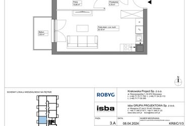 Rzut - Mieszkanie na sprzedaż 2 pokoje o powierzchni 40,56 m² - numer KR8/C/1/3 w Apartamenty Krakowska etap VIII