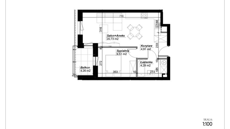 Rzut - Mieszkanie na sprzedaż 2 pokoje o powierzchni 39,44 m² - numer C.53 w Narcyzowe Wzgórza II