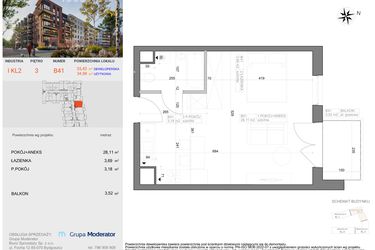 Rzut - Mieszkanie na sprzedaż 1 pokój o powierzchni 34,98 m² - numer I-B41 w Industria etap I-B