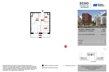 Rzut - Mieszkanie na sprzedaż 2 pokoje o powierzchni 37,47 m² - numer A.157 w Modern Mokotów etap 1 budynek A, B1 i B2