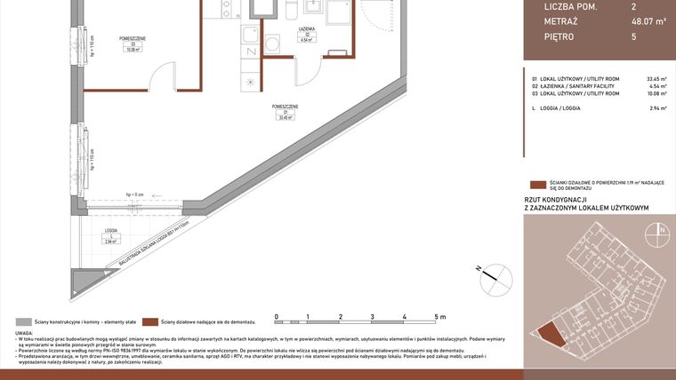 Rzut - Mieszkanie na sprzedaż 2 pokoje o powierzchni 48 m² - numer A.6.33 w Żurawie - etap II