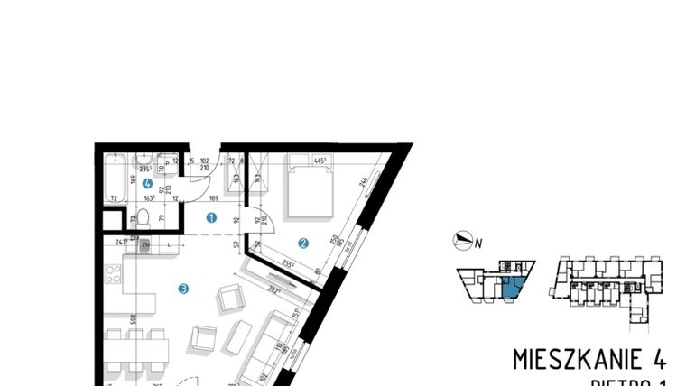 Rzut - Mieszkanie na sprzedaż 2 pokoje o powierzchni 50,2 m² - numer 6C.4 w Parkowa 6AC - ETAP III