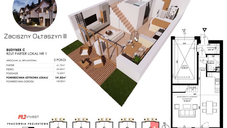 Rzut - Dom na sprzedaż 5 pokoi o powierzchni 141,82 m² - numer C1 w Zaciszny Ołtaszyn III