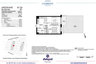 Rzut - Mieszkanie na sprzedaż 2 pokoje o powierzchni 36,96 m² - numer B1.06 w Osiedle Chabrowe
