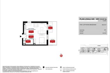 Rzut - Mieszkanie na sprzedaż 1 pokój o powierzchni 39,43 m² - numer WR1 2/0/3/1a w Przystań Reymonta