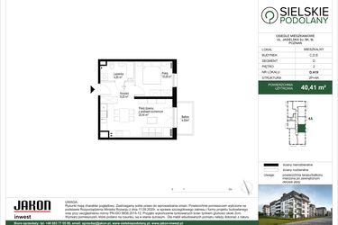 Rzut - Mieszkanie na sprzedaż 2 pokoje o powierzchni 40,41 m² - numer D.A19 w Sielskie Podolany II