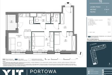 Rzut - Mieszkanie na sprzedaż 3 pokoje o powierzchni 57,36 m² - numer 16 w Portowa Zabłocie