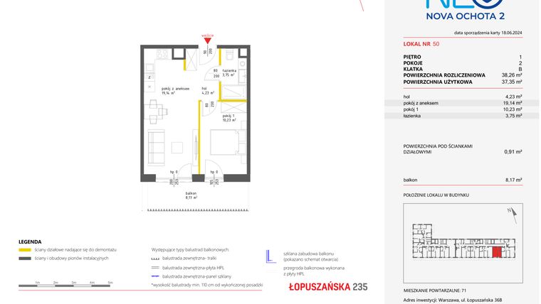 Rzut - Mieszkanie na sprzedaż 2 pokoje o powierzchni 38,26 m² - numer 50 w Neo Nova Ochota 2