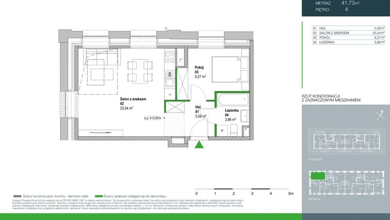 Rzut - Mieszkanie na sprzedaż 2 pokoje o powierzchni 41,73 m² - numer E.2.4.04 w Aroma Park Lofty