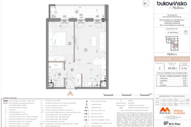 Rzut - Mieszkanie na sprzedaż 2 pokoje o powierzchni 44,2 m² - numer F1.A.04.06 w Bukowińska Mokotów