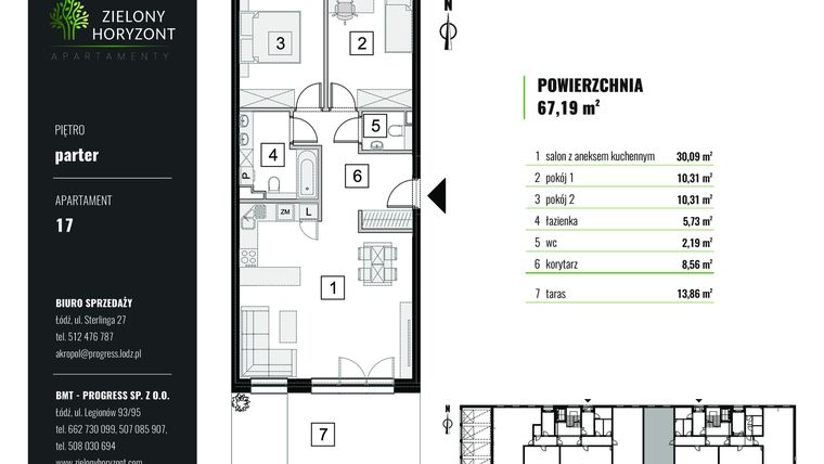 Rzut - Mieszkanie na sprzedaż 3 pokoje o powierzchni 67,19 m² - numer M.17 w Zielony Horyzont
