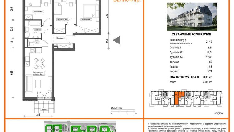 Rzut - Mieszkanie na sprzedaż 4 pokoje o powierzchni 70,21 m² - numer B2/M04/2P w Zielony Brochów 7
