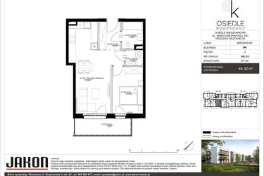 Rzut - Mieszkanie na sprzedaż 2 pokoje o powierzchni 44,32 m² - numer 34C.33 w Osiedle Konopnickiej