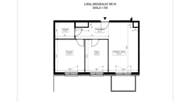 Rzut - Mieszkanie na sprzedaż 3 pokoje o powierzchni 54 m² - numer A.54 w Urzecze II