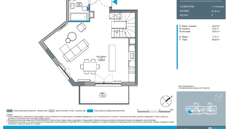 Rzut - Mieszkanie na sprzedaż 2 pokoje o powierzchni 87,39 m² - numer EB0306 w Talarowa Park II