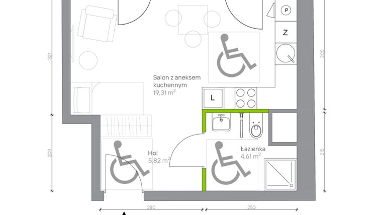 Rzut - Mieszkanie na sprzedaż 1 pokój o powierzchni 29,74 m² - numer B.1.4 w Jesionowa Vita