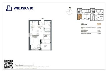 Rzut - Mieszkanie na sprzedaż 2 pokoje o powierzchni 36,08 m² - numer 56 w Wiejska 10