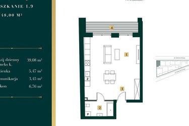 Rzut - Mieszkanie na sprzedaż 1 pokój o powierzchni 47,65 m² - numer 1.9 w New Iron