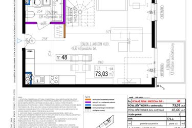 Rzut - Mieszkanie na sprzedaż 1 pokój o powierzchni 73,88 m² - numer 48 w Strumykowa