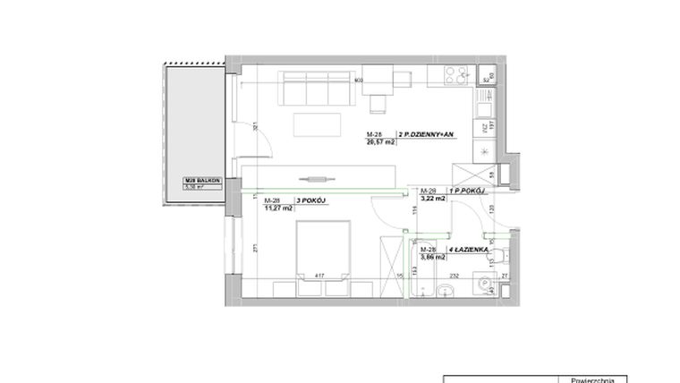 Rzut - Mieszkanie na sprzedaż 2 pokoje o powierzchni 38,92 m² - numer A.28 w Laurowy Zakątek