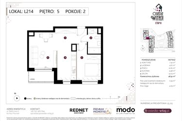 Rzut - Mieszkanie na sprzedaż 2 pokoje o powierzchni 47,46 m² - numer L214 w Osiedle Witaj etap II