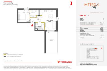 Rzut - Mieszkanie na sprzedaż 2 pokoje o powierzchni 47,12 m² - numer 1 w Metro Art 6