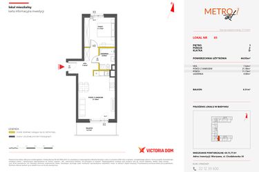 Rzut - Mieszkanie na sprzedaż 2 pokoje o powierzchni 44,93 m² - numer 65 w Metro Art 7