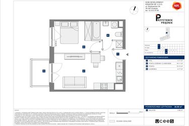 Rzut - Mieszkanie na sprzedaż 2 pokoje o powierzchni 35,58 m² - numer 26 w Przystanek Prądnik