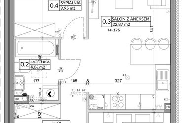 Rzut - Mieszkanie na sprzedaż 3 pokoje o powierzchni 57,39 m² - numer 20A w Osiedle Młodych