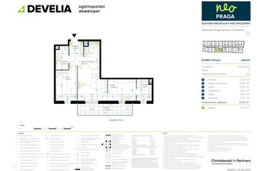 Rzut - Mieszkanie na sprzedaż 3 pokoje o powierzchni 63,5 m² - numer AA0301 w Neo Praga