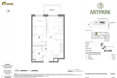 Rzut - Mieszkanie na sprzedaż 2 pokoje o powierzchni 42,58 m² - numer B.2.A306 w Inhome Osiedle ArtPark etap I