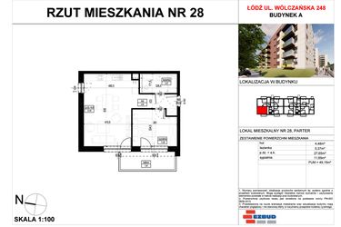 Rzut - Mieszkanie na sprzedaż 2 pokoje o powierzchni 49,19 m² - numer A.28 w Wólczańska 248 - etap II