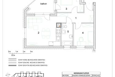 Rzut - Mieszkanie na sprzedaż 3 pokoje o powierzchni 48,91 m² - numer F1/P2/3 w Osiedle Jodłowa bud. F
