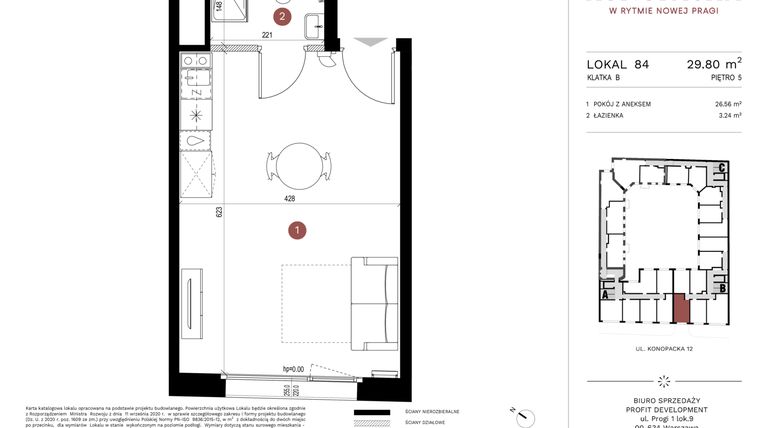 Rzut - Mieszkanie na sprzedaż 1 pokój o powierzchni 29,6 m² - numer A-KL-B.84 w Konopacka